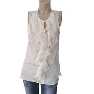 Spense White Ruffle Sleeveless Blouse